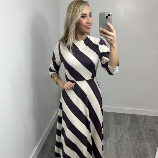 Vestido midi de rayas elegante mujer Amore Morado