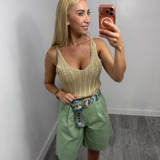 Bermuda de Mujer con Cinturón Étnico Verde [0]
