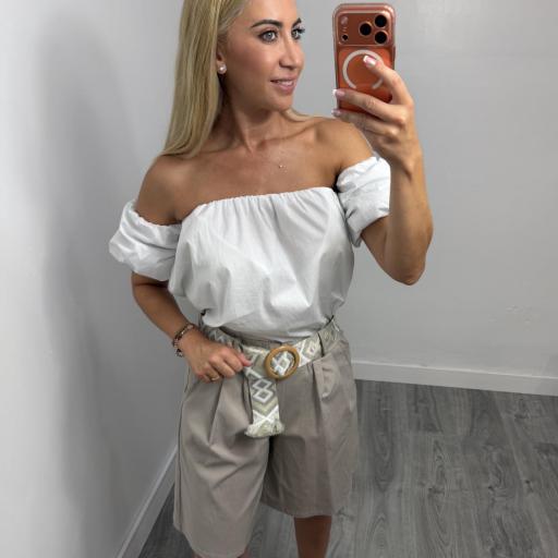 Bermuda de Mujer con Cinturón Étnico Taupe [0]