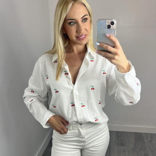 Blusa Mujer Bordada Cereza blanco [0]
