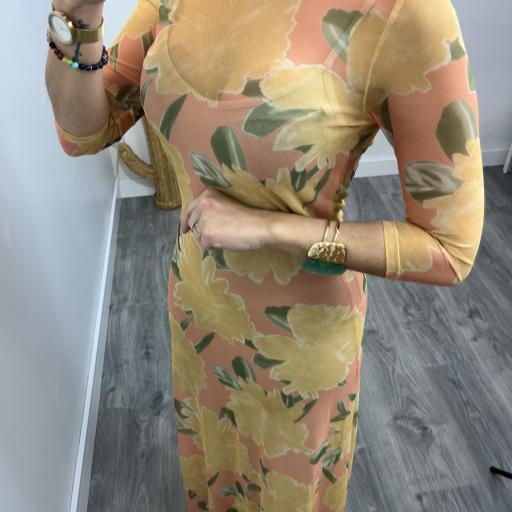 Vestido Largo Floral Elegante Mujer Amarillo [1]