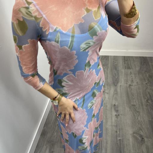 Vestido Largo Floral Elegante Mujer Celeste [1]