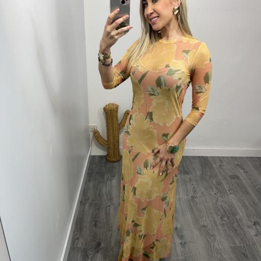 Vestido Largo Floral Elegante Mujer Amarillo