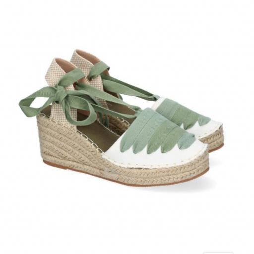 Sandalia de Mujer con Cuña de Yute Cleren Verde