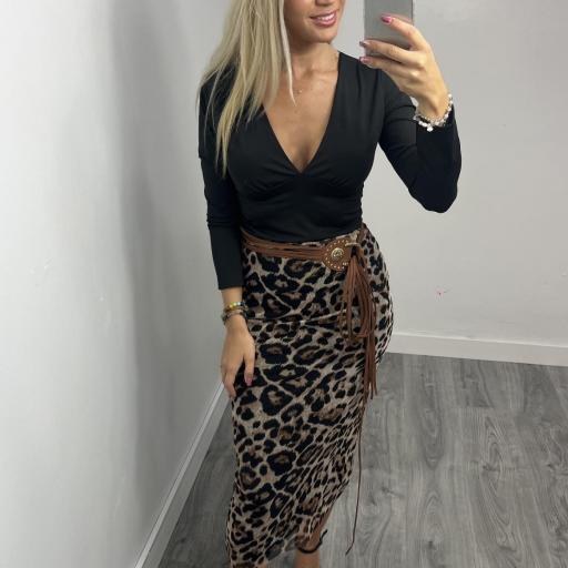 Falda mujer midi ajustada de leopardo [0]