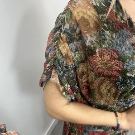 Vestido midi floral amarillo elegante Invitada Verde [2]