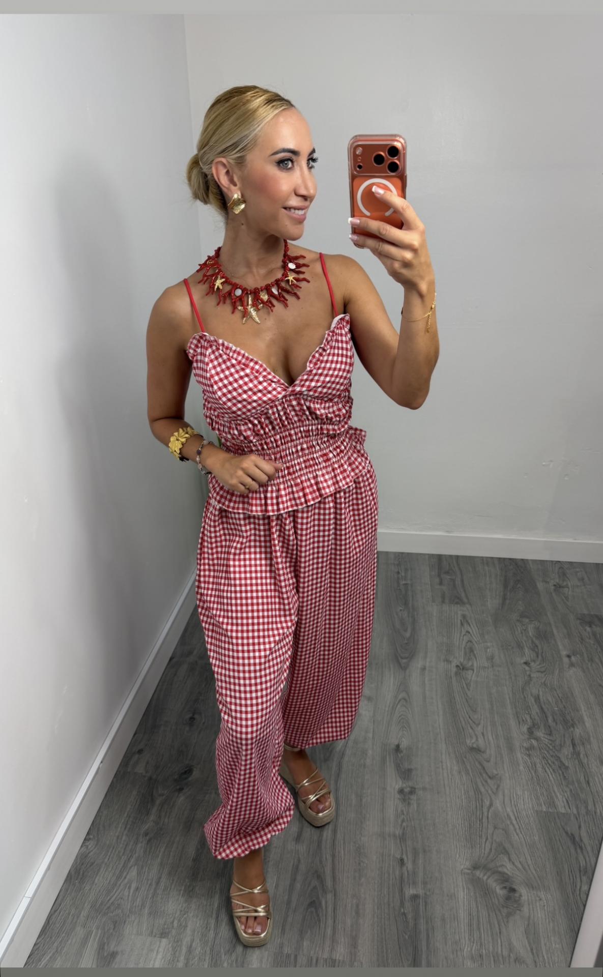 Conjunto Vichy Top y Pantalón Fluido Rojo