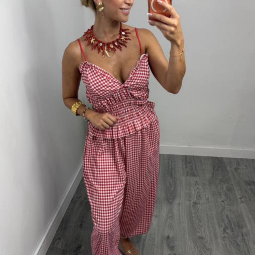 Conjunto Vichy Top y Pantalón Fluido Rojo