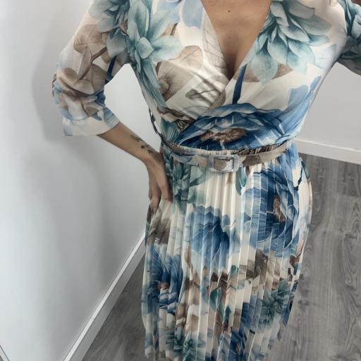 Vestido Midi Floral Elegante para Invitadas Azul [1]