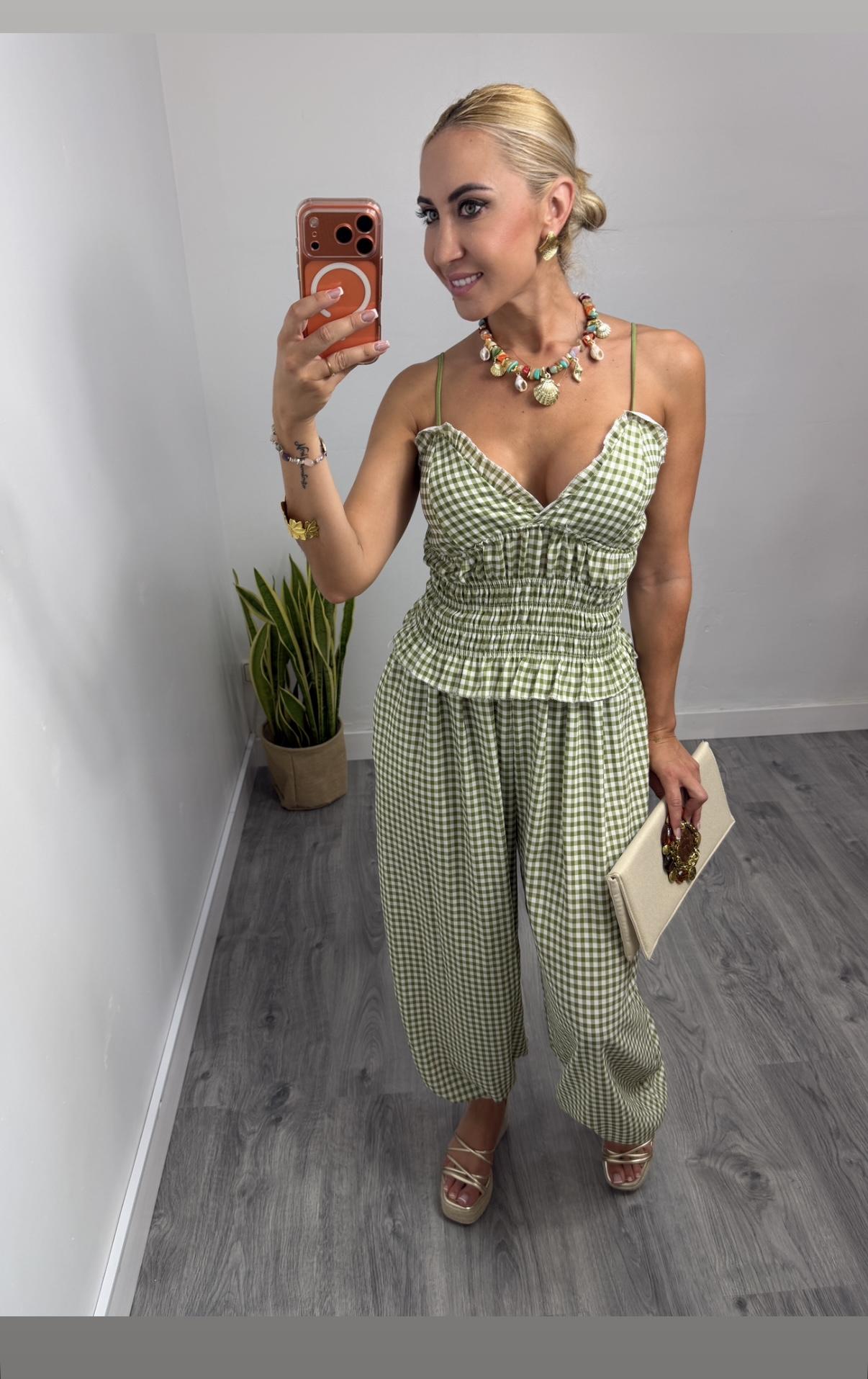 Conjunto Vichy Top y Pantalón Fluido Verde