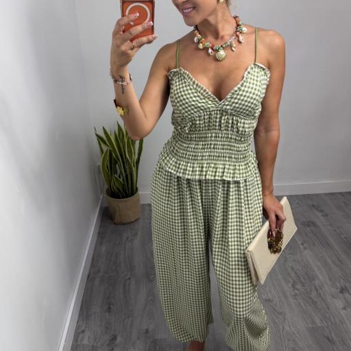 Conjunto Vichy Top y Pantalón Fluido Verde