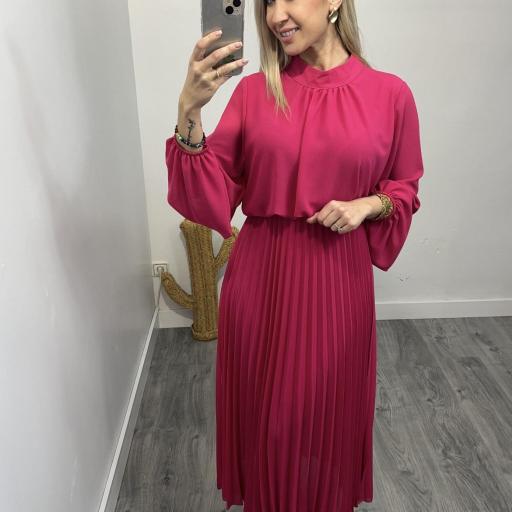 Vestido Midi Plisado Fucsia para Invitadas