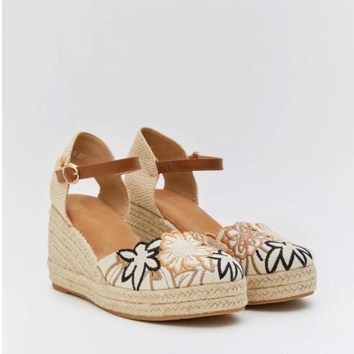 Sandalias de Cuña para Mujer Bleu con Diseño de Flores Camel [0]