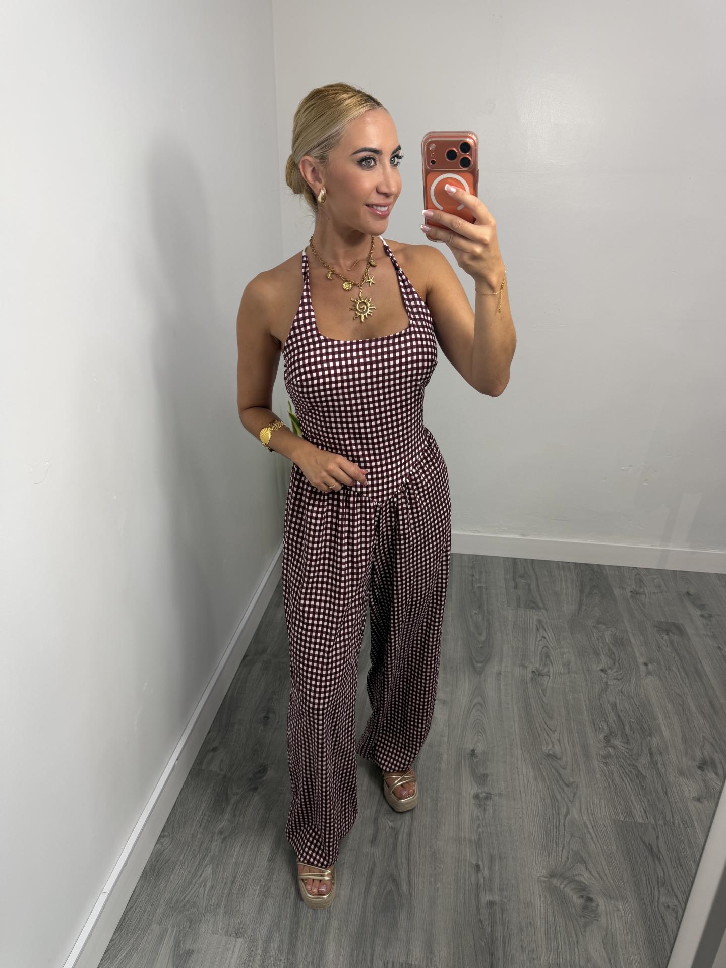 Mono Vichy Burdeos de Espalda Descubierta