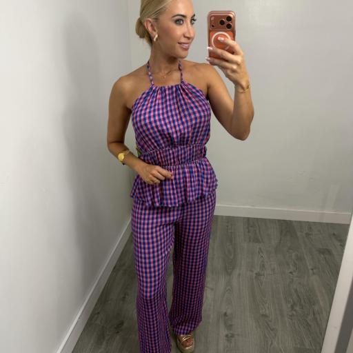 Conjunto Vichy Cure Mujer Fucsia | Top Halter y Pantalón Palazzo [0]