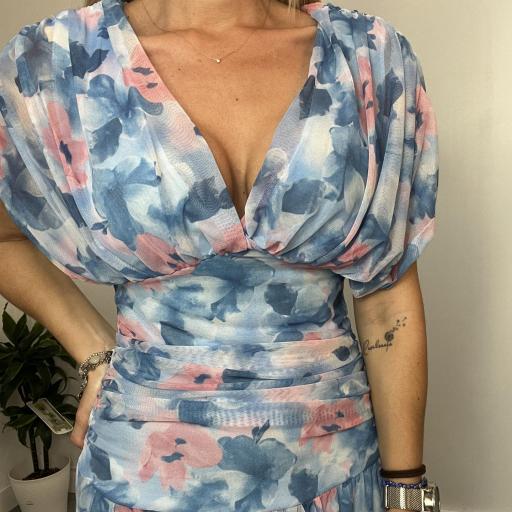 Vestido Mujer  Midi Estampado Floral Cataleya Celeste [1]
