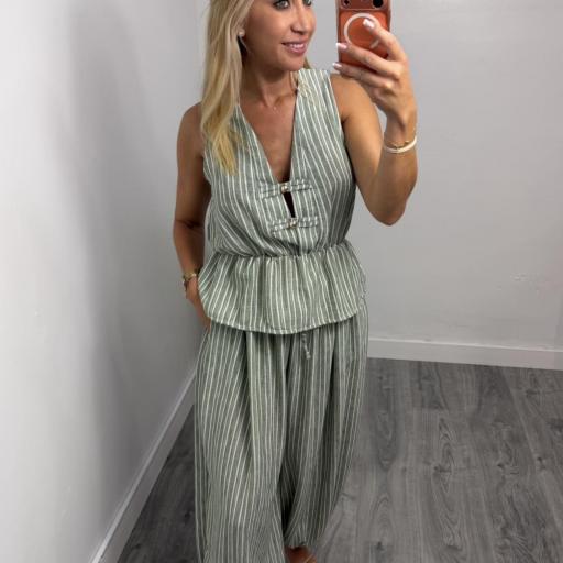 Conjunto Barbate de Rayas Mujer | Chaleco y Pantalón Fluido Kaki