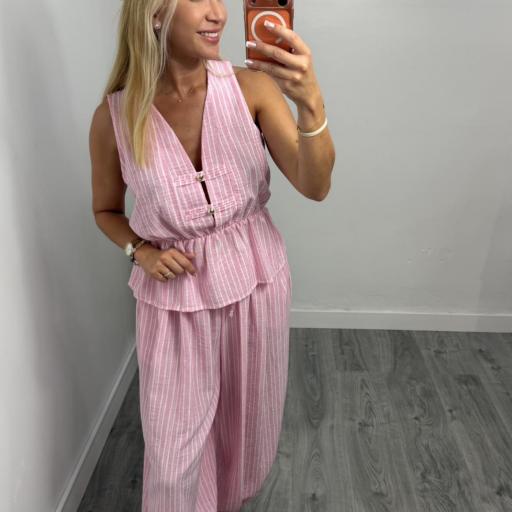 Conjunto Barbate de Rayas Mujer | Chaleco y Pantalón Fluido Rosa [0]