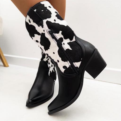 Botín estilo Cowboy  Estampado Vaca negro [0]
