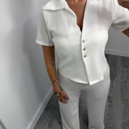 Conjunto Maldiva Mujer Camisa y Pantalón Texturizado Blanco [1]