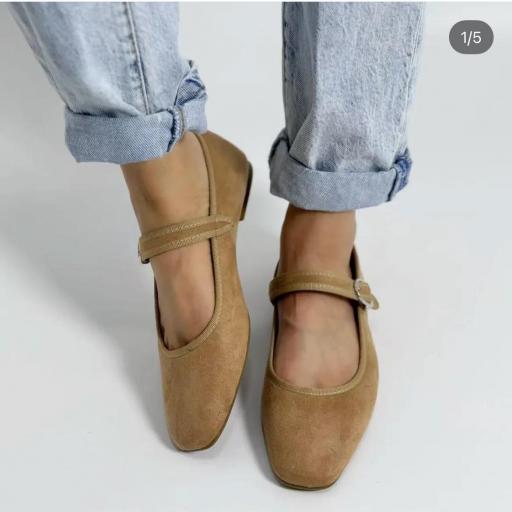 Bailarina Mujer de ante con hebila kaki