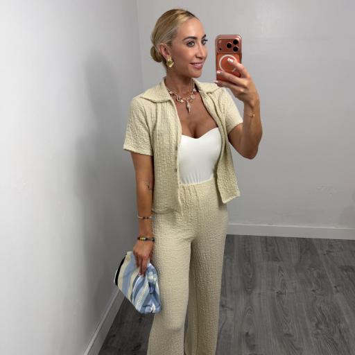 Conjunto Maldiva Mujer Camisa y Pantalón Texturizado Beige [0]