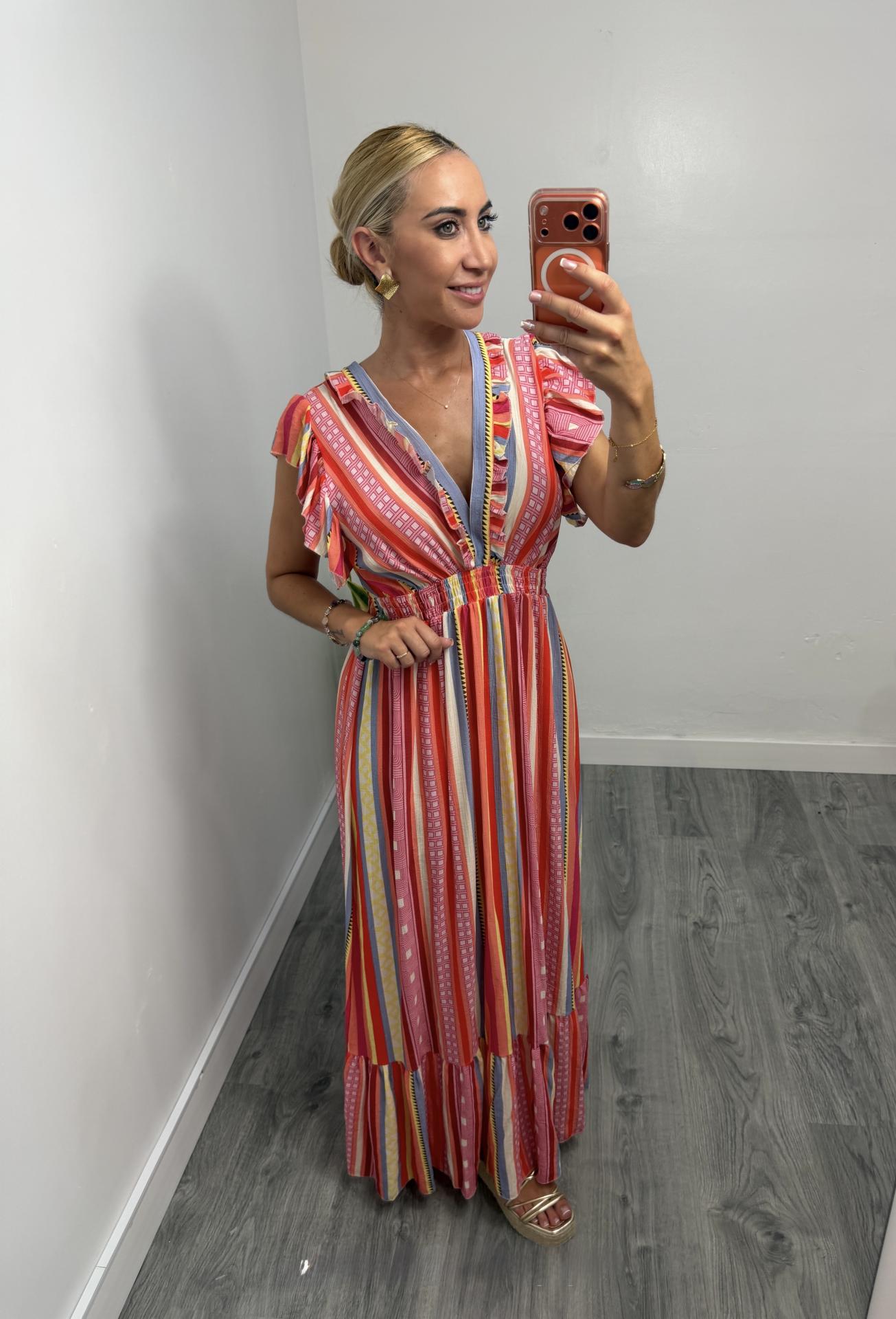 Vestido Mujer Amazonas Largo Estampado Rojo