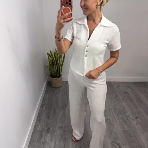 Conjunto Maldiva Mujer Camisa y Pantalón Texturizado Blanco