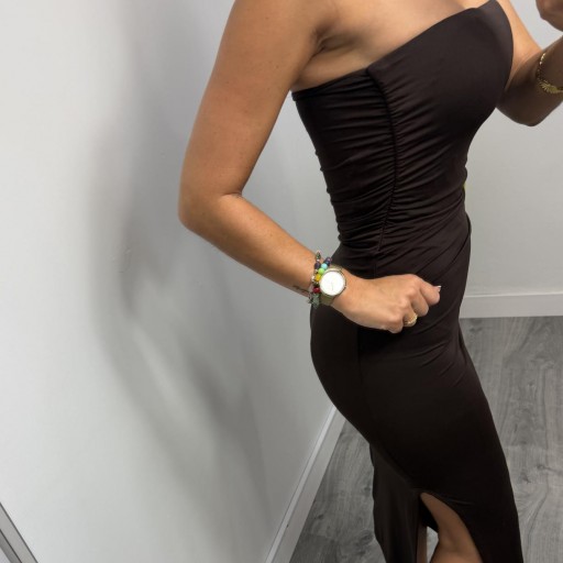 Vestido Mónaco Palabra de Honor Midi Marrón  [1]