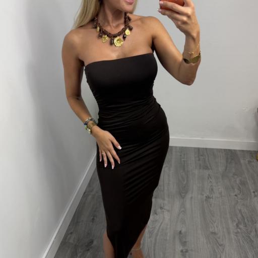 Vestido Mónaco Palabra de Honor Midi Marrón