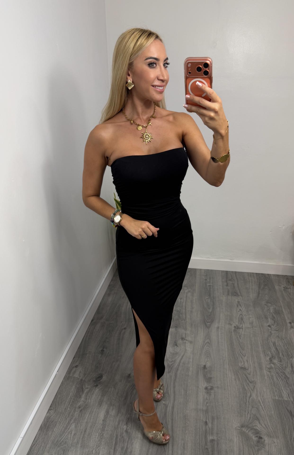 Vestido Mónaco Palabra de Honor Midi Negro