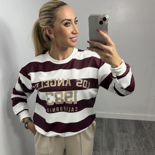 Sudadera mujer de Rayas “Los Ángeles" burdeos [0]