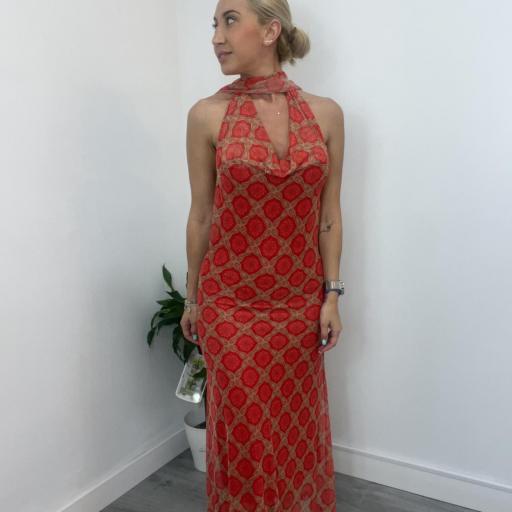 Vestido Mujer Midi Estampado Bahía rojo