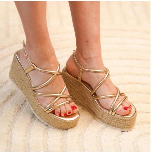 Sandalias de cuña de yute Elise Oro [1]