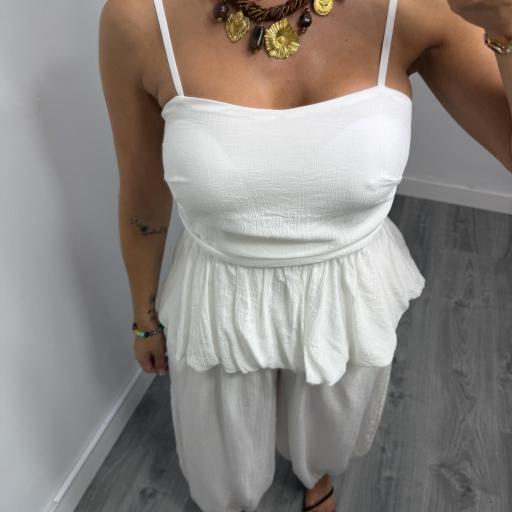 Conjunto Candela Mujer | Top de Tirantes y Pantalón Fluido Blanco [1]