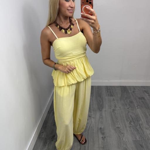 Conjunto Candela Mujer | Top de Tirantes y Pantalón Fluido Amarillo