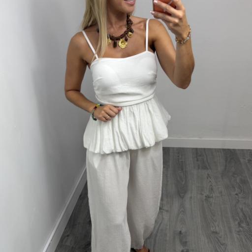 Conjunto Candela Mujer | Top de Tirantes y Pantalón Fluido Blanco [0]