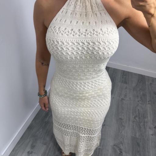 Vestido Salma de Punto Halter Beige con Espalda Descubierta para Mujer [1]