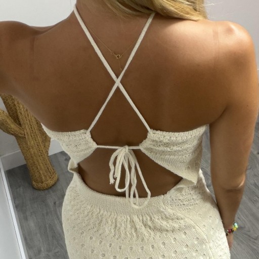 Vestido Salma de Punto Halter Beige con Espalda Descubierta para Mujer [2]