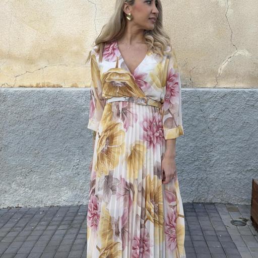 Vestido Midi Floral Elegante para Invitadas Amarillo [1]
