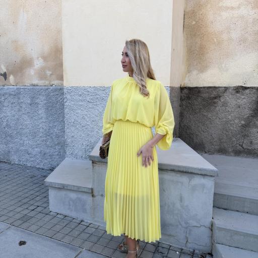 Vestido Midi Plisado Amarillo para Invitadas [1]