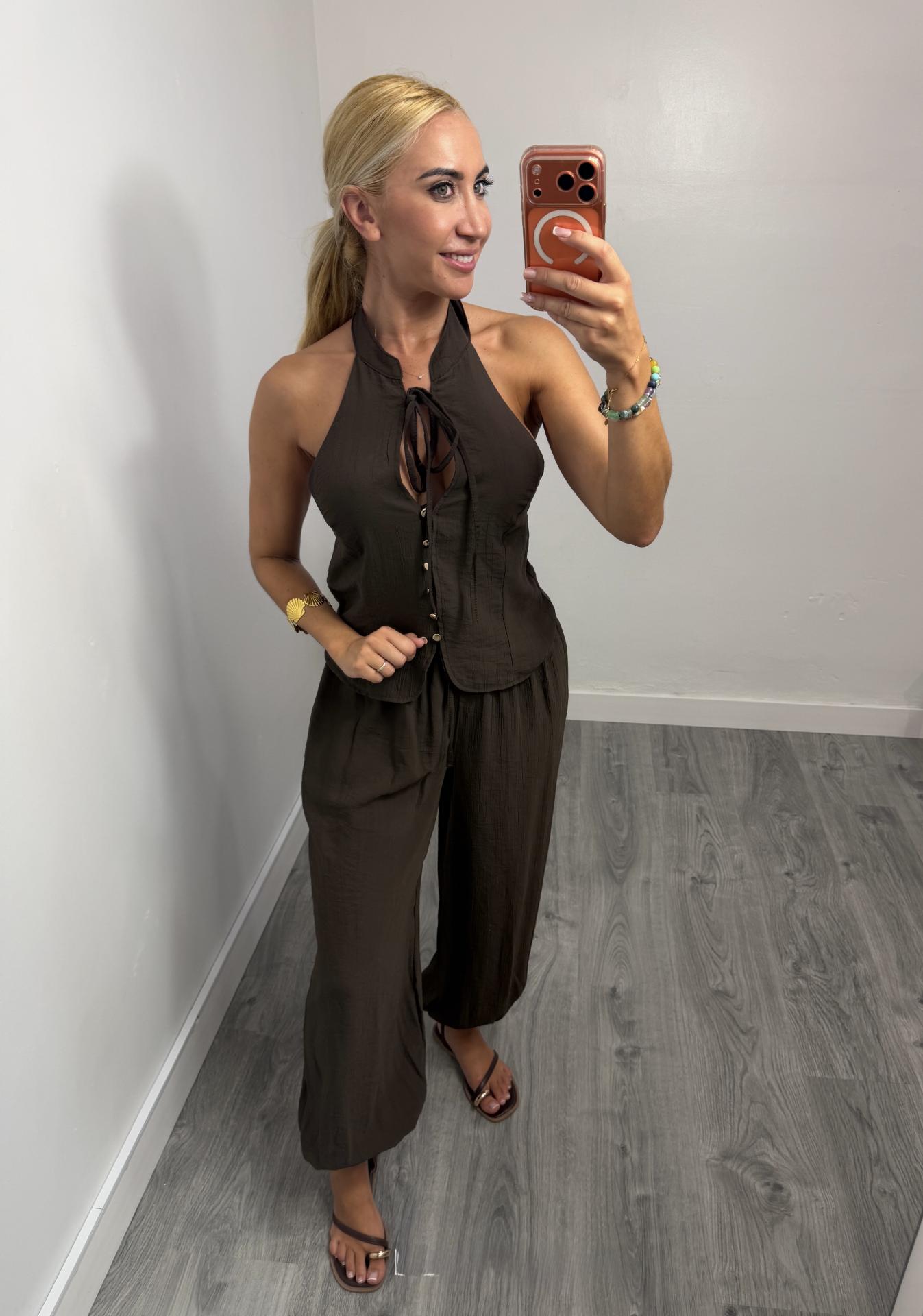 Conjunto Sicilia Halter Marrón para Mujer