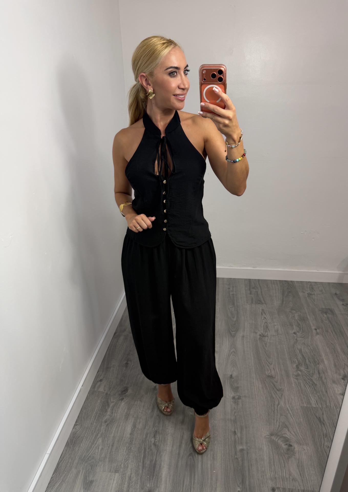 Conjunto Sicilia Halter Negro para Mujer
