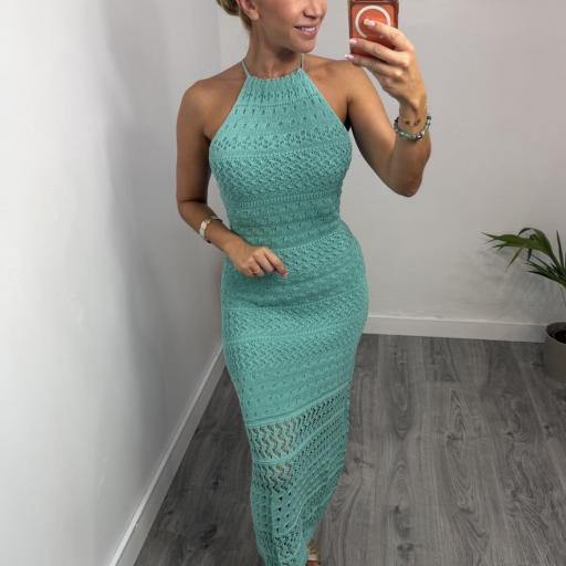 Vestido Salma de Punto Halter Agua Marina con Espalda Descubierta para Mujer [0]