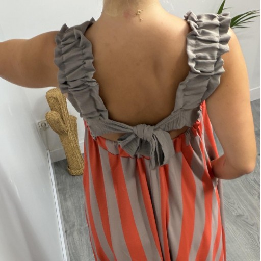 Vestido Matilda Largo de Rayas con Espalda Abierta y Lazo – Vestido Verano Mujer Taupe [1]