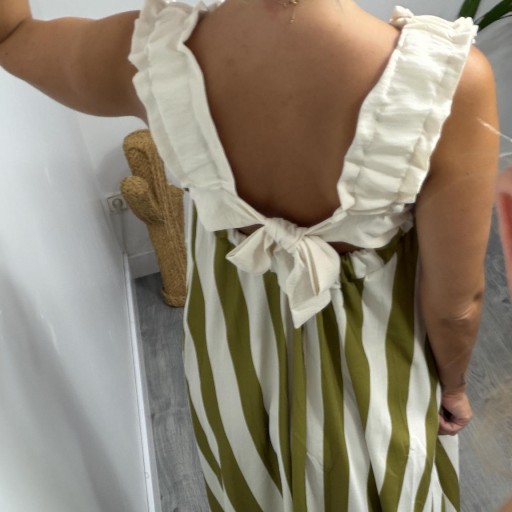 Vestido Matilda Largo de Rayas con Espalda Abierta y Lazo – Vestido Verano Mujer Verde [1]