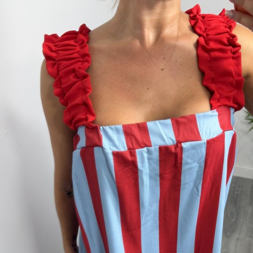 Vestido Matilda Largo de Rayas con Espalda Abierta y Lazo – Vestido Verano Mujer Azul [1]
