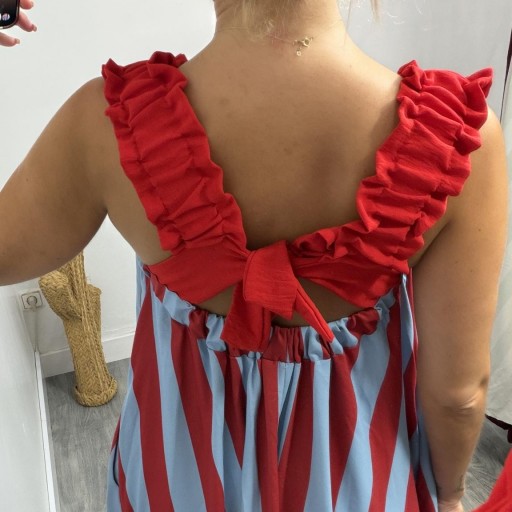 Vestido Matilda Largo de Rayas con Espalda Abierta y Lazo – Vestido Verano Mujer Azul [2]