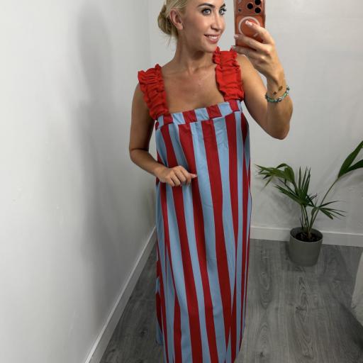 Vestido Matilda Largo de Rayas con Espalda Abierta y Lazo – Vestido Verano Mujer Azul [0]
