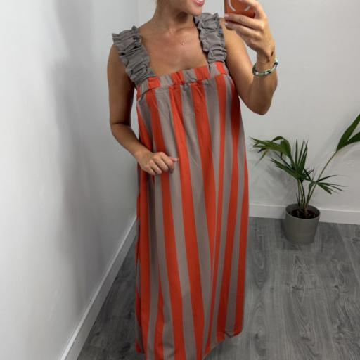 Vestido Matilda Largo de Rayas con Espalda Abierta y Lazo – Vestido Verano Mujer Taupe [0]